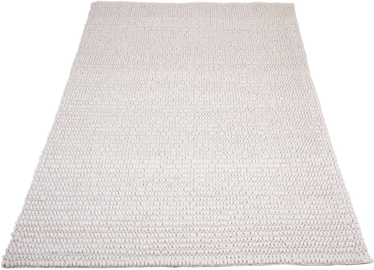 Vloerkleed Nieuw Zeeland Wit 240 x 340 cm - Wollen Design Vloerkleed met Stone Structuur i