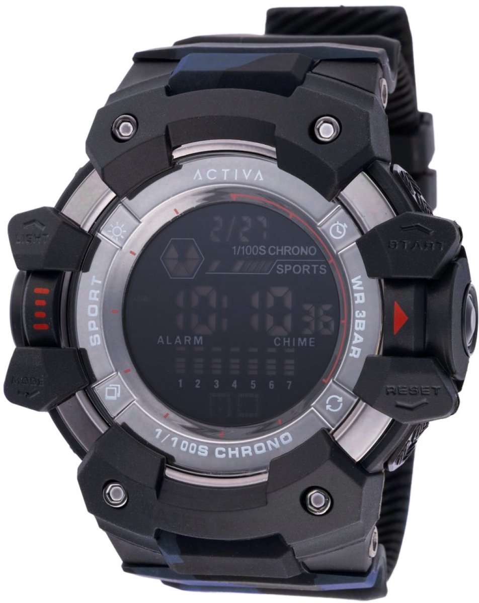 Activa x Invicta Digital ACW8050MC-003 Heren Horloge - Waterdicht - Digitaal - Quartz Uurwerk - Plastic met zwarte Wijzerplaat - 50mm