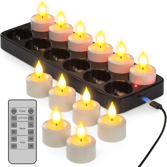 Led theelichtjes 12 stuks oplaadbaar 175 uur realistisch