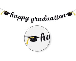LUQ Geslaagd Slinger Happy Graduation – Zwart & Goud Feestdecoratie Afstuderen – 200 cm