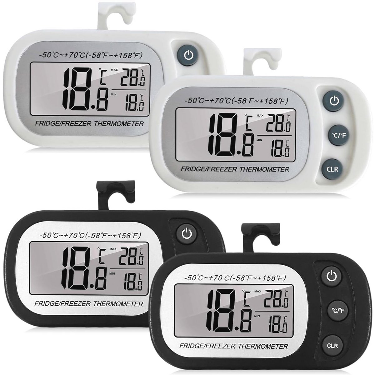Digitale Koelkastthermometer met LCD-display en Max/Min-functie - Set van 4 - Voor Thuis en Keuken