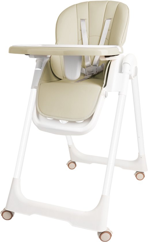 Opvouwbare Baby Hoogstoel - Kinderstoel Met Verstelbare Zitplaats en Wielen - Beige — afbeelding 2