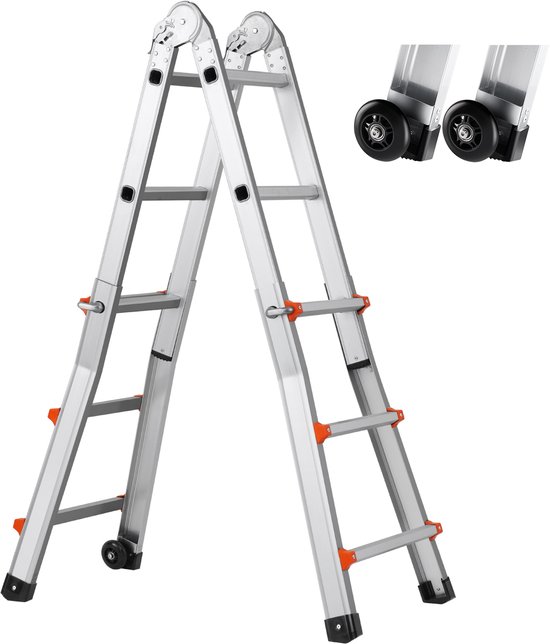 VEVOR Telescopische ladder met A-frame, compacte aluminium uittrekbare ladder, multifunctioneel, voor huiswerk, trappen, binnen- en buitendaken, 150 kg draagkracht vanaf € 265,00 (februari 2026