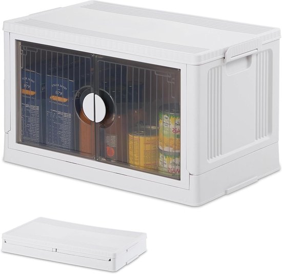 Stapelbare opbergbox 50 l met deksel & deurtjes - Wit - Opbergbak voor ...
