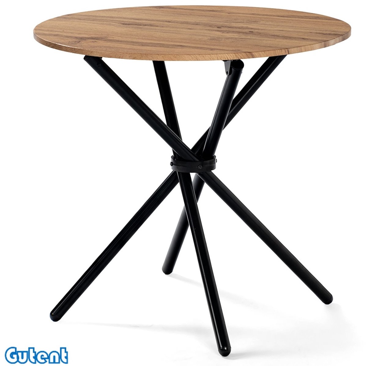 Gutent Eettafel-Hout Effect-Rond-Kruis-ronde-poten-80*80cm-Donkerbruin