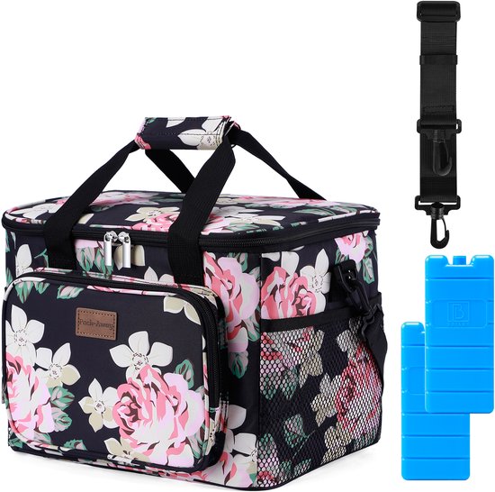 Packaway 40L Koeltas Black Flower – Inclusief 15L Lunchtas Black Flower en 8 Koelelementen – Dé set voor dames en heren die altijd onderweg zijn – Voor werk en vrije tijd van Packaway — afbeelding 2