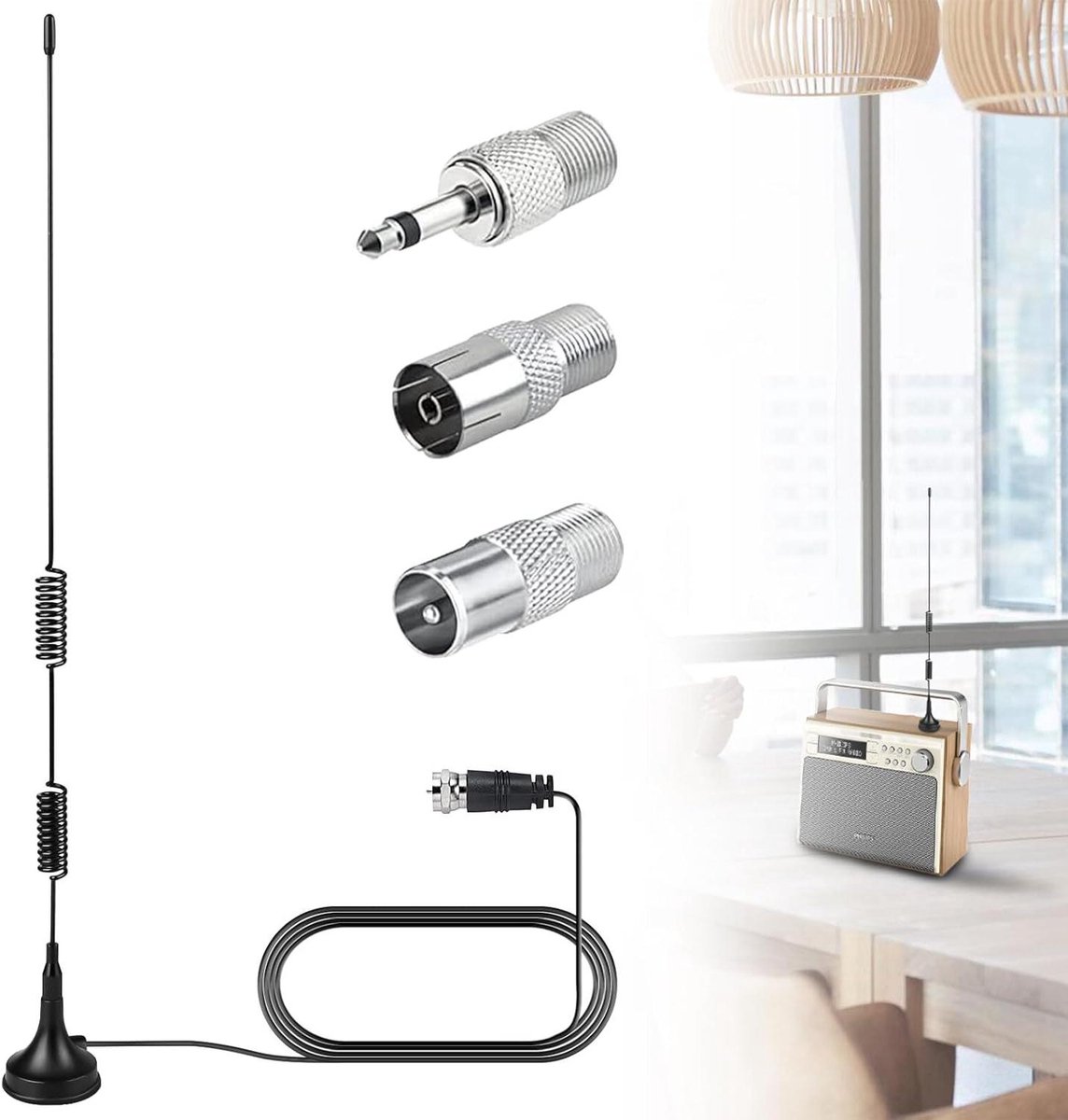 DAB FM-radio-antenne, radio-antenne met magneetvoet, 3 m