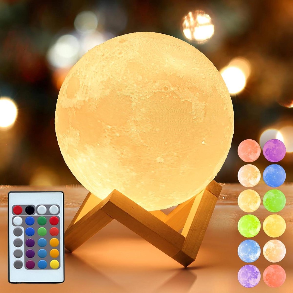 Lamp maan 3D Extsud nachtlampje led 15 cm dimbaar 16 kleuren met afstandsbediening en touch-schakelaar USB-oplaadbaar nachtlampje voor slaapkamer woonkamer café cadeau verjaardag Kerstmis