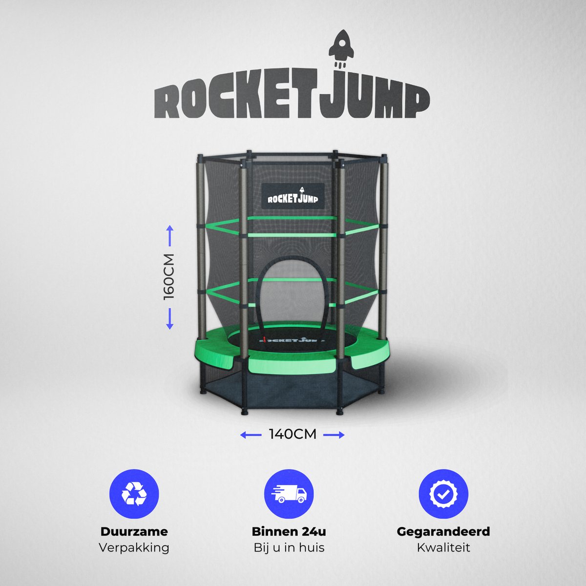 RocketJump LF14 Trampoline - Inclusief veiligheidsnet - Kindertrampoline 140 cm - Groen — afbeelding 9