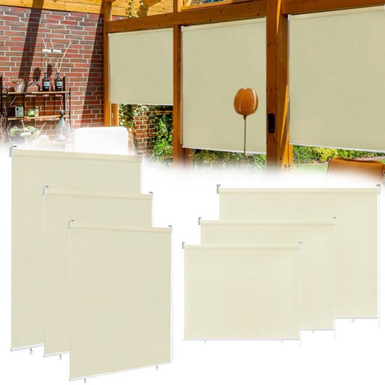 Store enrouleur extérieur 140 x 140 CM, pare-soleil vertical, store enrouleur de balcon, store banne de balcon, protection solaire, résistant aux UV, brise-vue, store enrouleur, brise-vent, ombrage-Beige