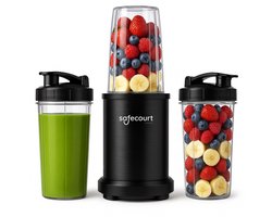Safecourt Kitchen Power Blender – 1200W – Smoothie Maker voor IJs & Bevroren Fruit – BPA-vrij – To-Go Beker – Zwart