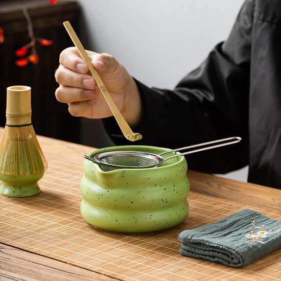 Matcha set-4 stuks matcha starterkit-matcha whisk-Houten matcha set-groen