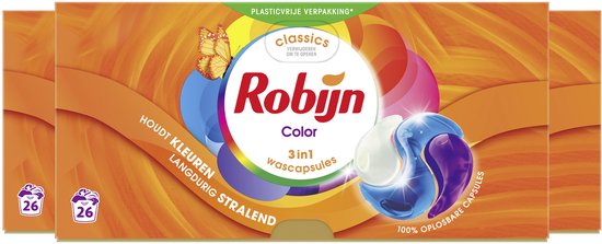 Robijn Classics 3-in-1 Wascapsules - Color - Wasmiddel Voordeelverpakking - 3 x 26 stuks - 78 Wasbeurten