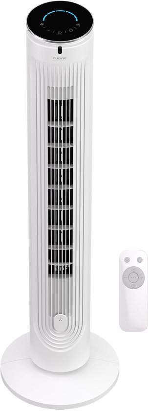 Auronic torenventilator 105 cm wit, 5 snelheden, 90° oscillatie, stille vloerventilator met afstandsbediening en aromapad