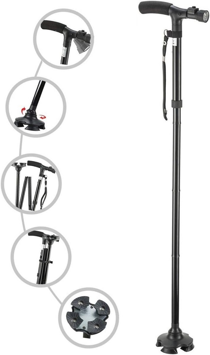 Verstelbare Wandelstok met LED Licht - Lichtgewicht en Ergonomisch Ontwerp voor Ouderen en Gehandicapten