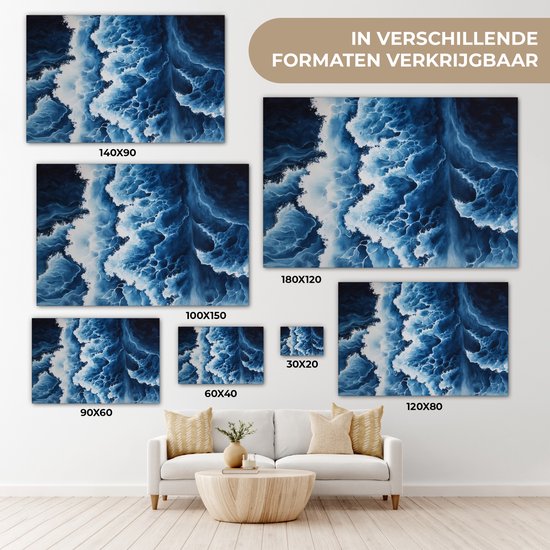 Canvas schilderij 180x120 cm - Exclusieve wanddecoratie Golven - Blauw - Schuim - Muurdecoratie woonkamer - Slaapkamer decoratie - Kamer accessoires - Schilderijen op canvas
