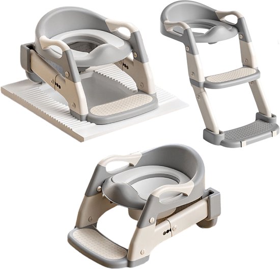 Réducteur de toilettes MIRO® avec marchepied - Réducteur de toilettes avec marchepied - 3 en 1 - Pot pour tout-petits - 2 à 7 ans - Toilettes portables - Toilettes autoportantes Enfants - Grijs