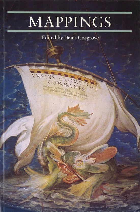 Boekomslag 'Mappings' met een zeemonster dat een schip met een geometrisch zeil aanvalt in een blauwe zee.