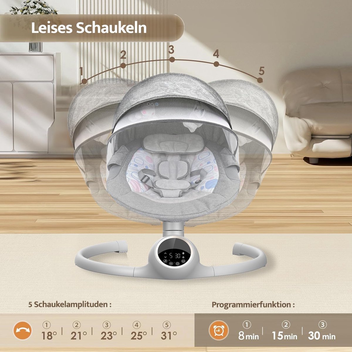 Schommelstoel Baby - Baby Swing - Grijs thumbnail 3