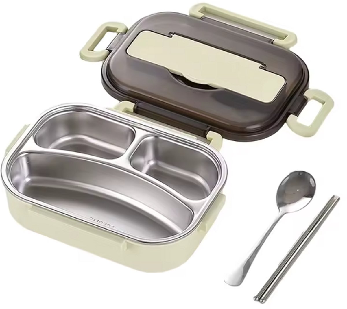 IBBO® - RVS Lunchbox 1000 Ml - Bento Box - Broodtrommel - Lunchtrommel - Salade lunchbox - Met 3 Compartimenten - 3 Vakjes - Volwassenen en Kinderen - To Go - Lekvrij - BPA vrij - 1000 ml - Licht Groen