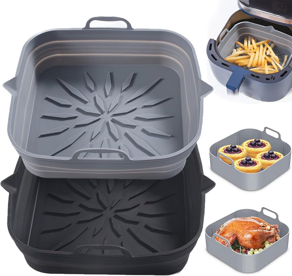 Opvouwbare Siliconen Pot voor Airfryer - 2 Stuks Herbruikbare Bakplaten en Keukenaccessoires