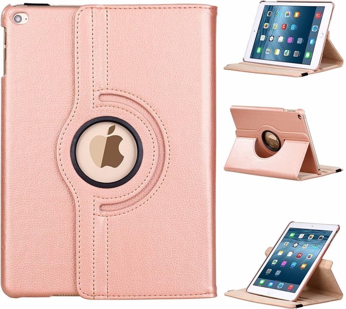 Ntech nieuwe iPad 9.7 (2018-2017) Hoes Case Cover 360° draaibaar Multi stand Rose Gold