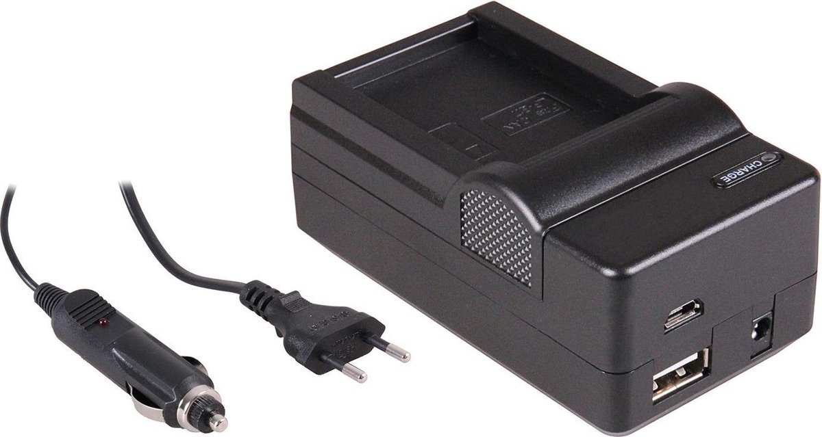 Huismerk 4-in-1 acculader voor Olympus BLH-1 accu - compact en licht - laden via stopcontact, auto, USB en Powerbank