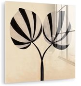 MuchoWow® Glasschilderij 20x20 cm - Schilderij acrylglas - Bladeren - Gestreept - Stengel - Beige - Foto op glas - Muurdecoratie woonkamer - Wanddecoratie slaapkamer - Schilderijen