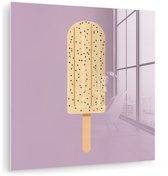 MuchoWow® Glasschilderij 20x20 cm - Schilderij acrylglas - Beige - Ijsje - Spikkels - Foto op glas - Muurdecoratie woonkamer - Wanddecoratie slaapkamer - Schilderijen
