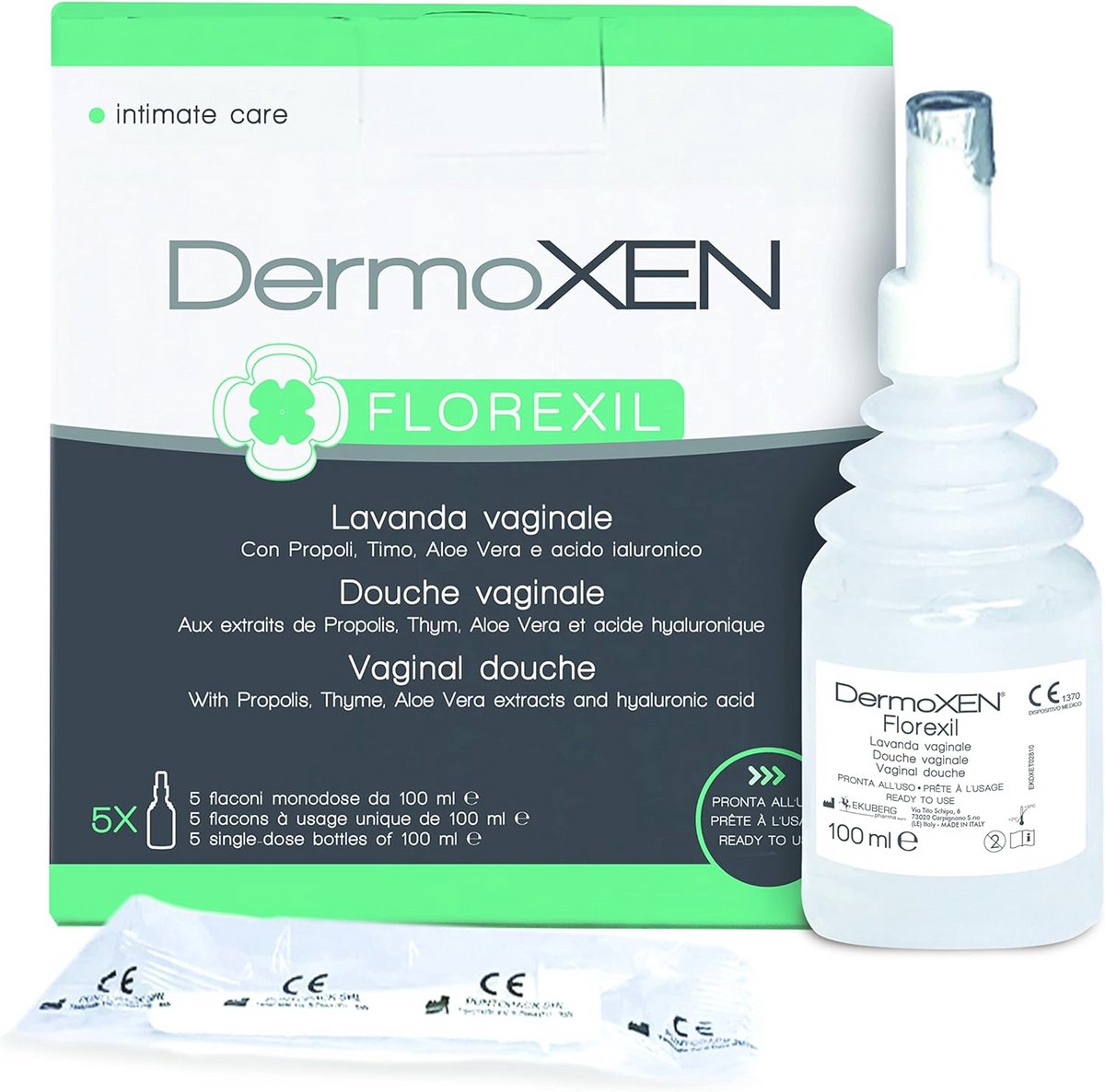Inwendig Vaginaal Lavage met Hyaluronzuur, Tijm, Aloë Vera en Prebiotica - Helpt Tegen Vaginitis en Vaginose - 5 Flesjes van 100 ml