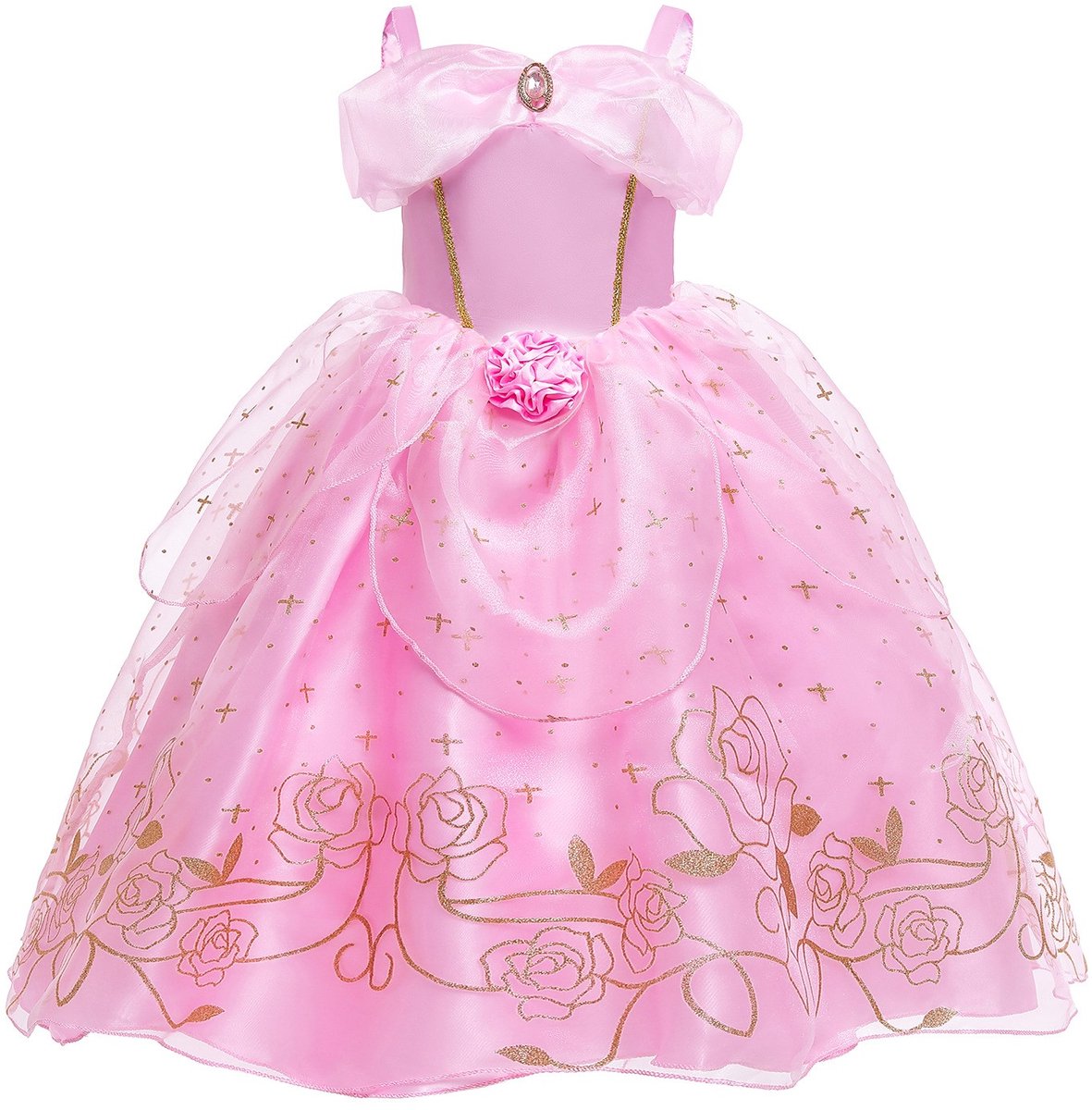 Joya Kids® Luxe Prinsessenjurk Lichtroze voor kinderen | Jurk met Glans & Tule | 11-delige Verkleedset met Accessoires | Verkleedjurk Meisje Tule Rok | Halloween kostuum | Carnaval kleding | Prinses kostuum Jurk | Maat 150 — afbeelding 6