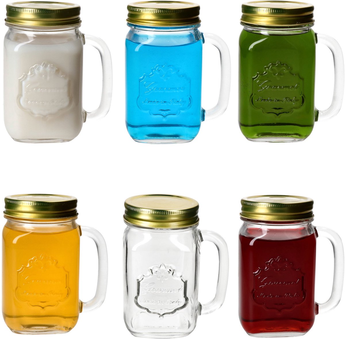 Set van 6 COUNTRY drinkglazen met handvat & schroefdop - 12004322S