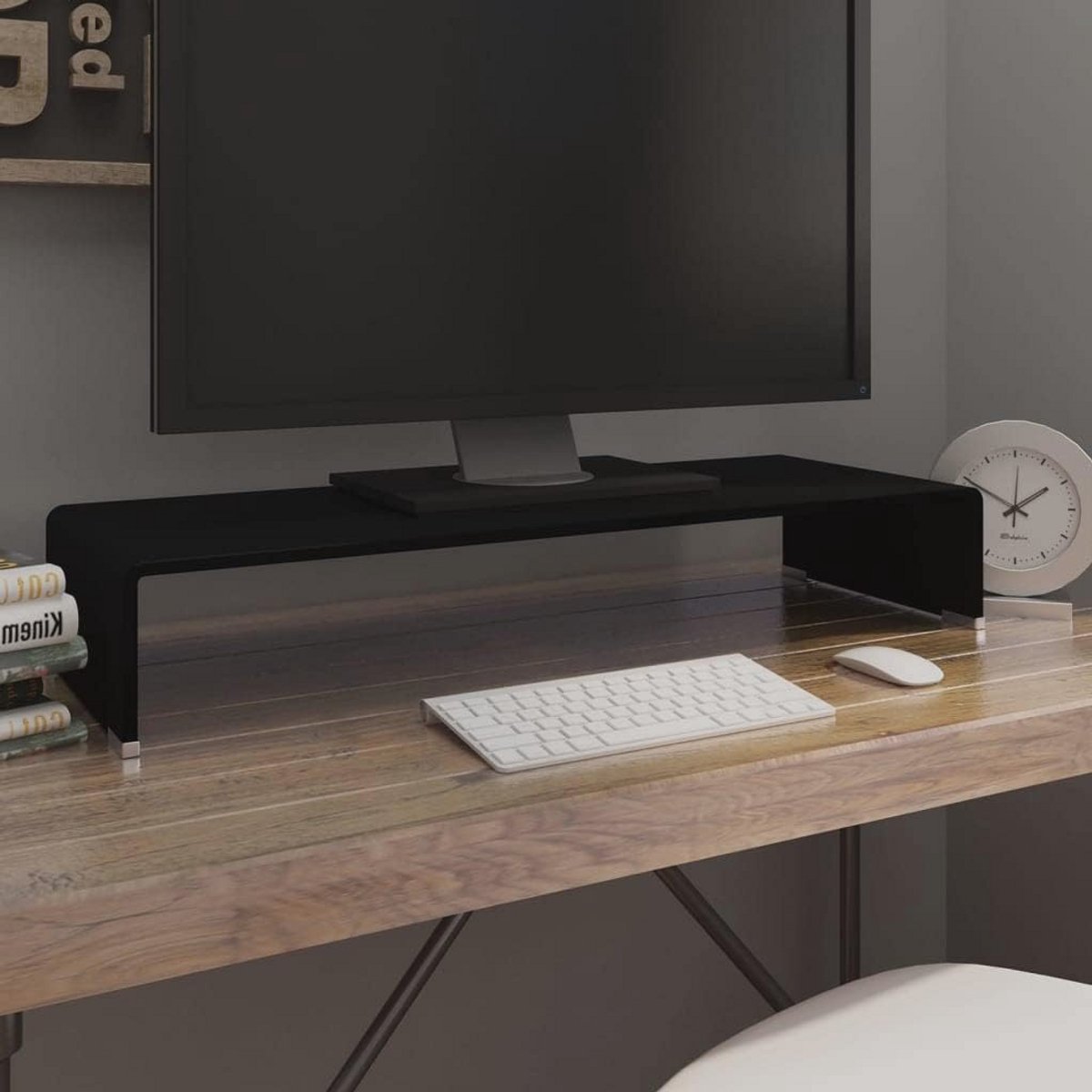 Tv-Meubel en Monitorverhoger van Gehard Glas - 80x30x13 cm - Modern Design