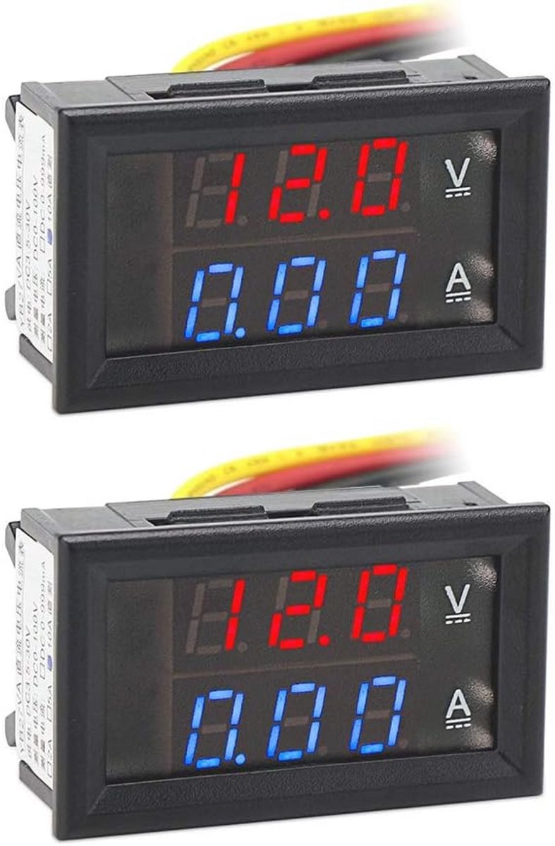 LED Digitale Voltmeter en Ampèremeter Tester 0-100V 10A voor 12V / 24V - 2 stuks
