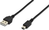 Digitus USB-kabel USB 2.0 USB-A stekker, USB-mini-B stekker 1.80 m Zwart Rond, Afgeschermd (dubbel)