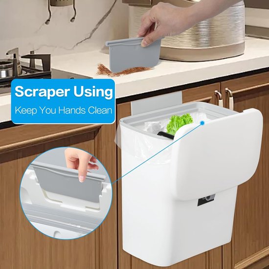 Compostbak Voor In De Keuken - Gemakkelijk Schoon Te Maken Voedselafvalbak Voor Keuken Met Handgrepen 5l Grijs