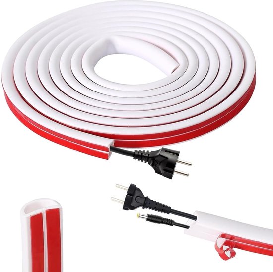 REFLYING Mini kabeltrunking, halfronde kabelafdekking, enkele kabel opruimer, zelfklevende tape kabelgoot om 1 draad te verbergen, flexibele snoerhoes