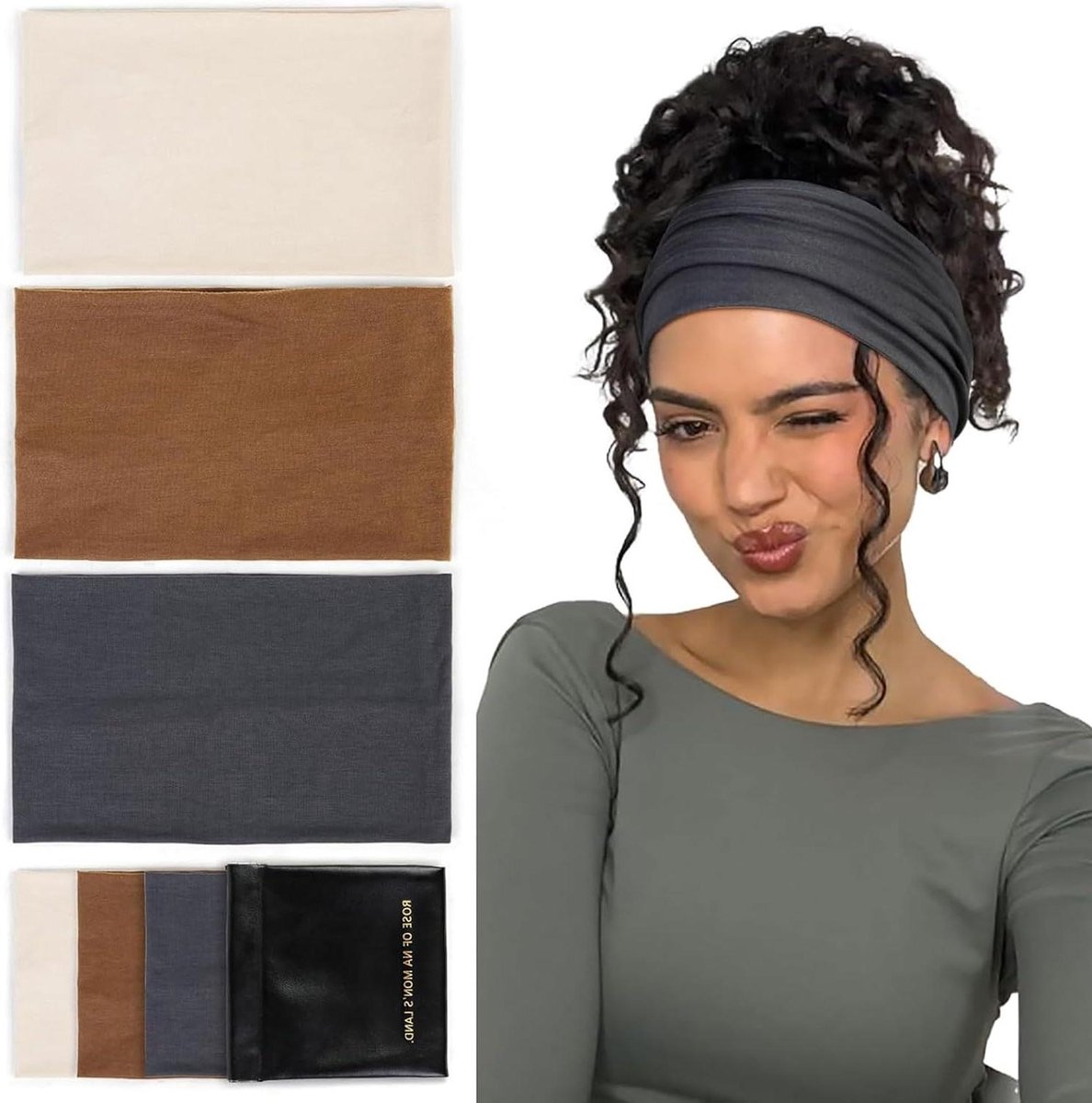 Brede hoofdbanden voor dames - Set van 3 stuks in boho-stijl - Antislip haarbanden voor training en hardlopen - Elastische haaraccessoires in 3 kleuren - Maat L