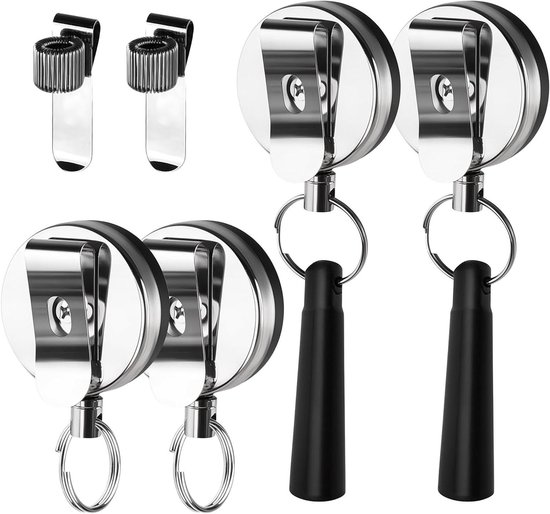 Foto: Nordivar intrekbare pennenhouders met koord 65cm 4 stuks metalen clip en siliconen handig voor diverse beroepen 2 stijlen
