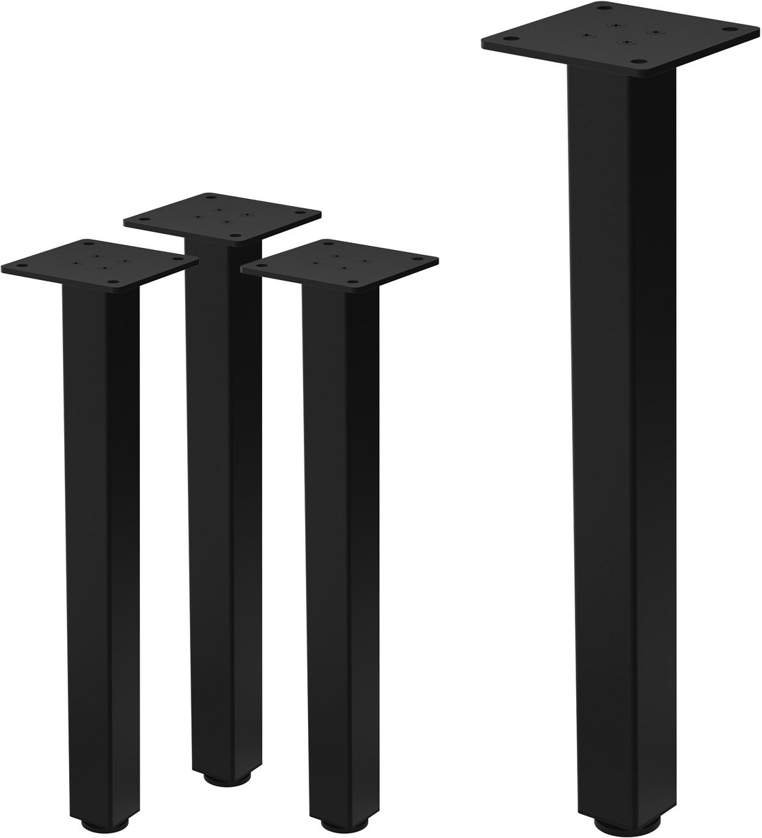 ml-design I-Design meubelpoten set van 4 tafelpoten 42 cm zwart stalen vierkant profiel 4x4 cm in hoogte verstelbaar metalen kastpoten onderstelvoeten voor meubels slaapbanken tafellopers banken banklopers industrieel ontwerp