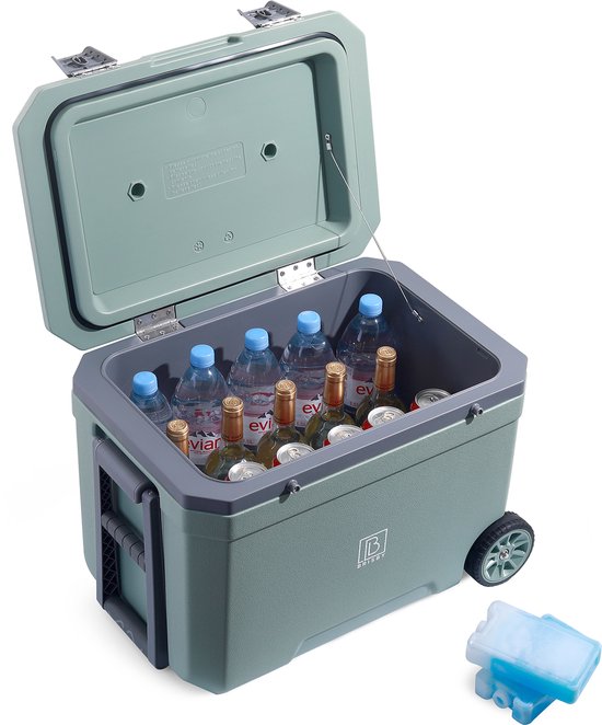 Brisby Glacière – Frigobox – 45 L – Isolation 3 jours – 4 Éléments de refroidissement épais – Fermeture sécurisée en température – Vert