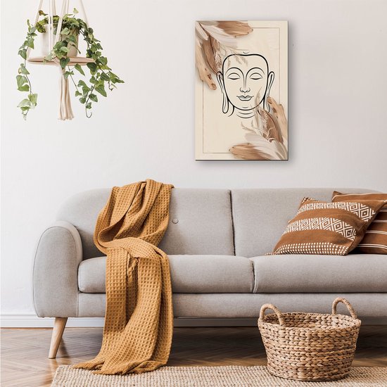 Bouddha serein avec détails naturels - Toile d'art Bouddha - Décoration murale visage sur toile - Dessin au trait - Peinture champêtre - Art mural - Toile 100x150 cm