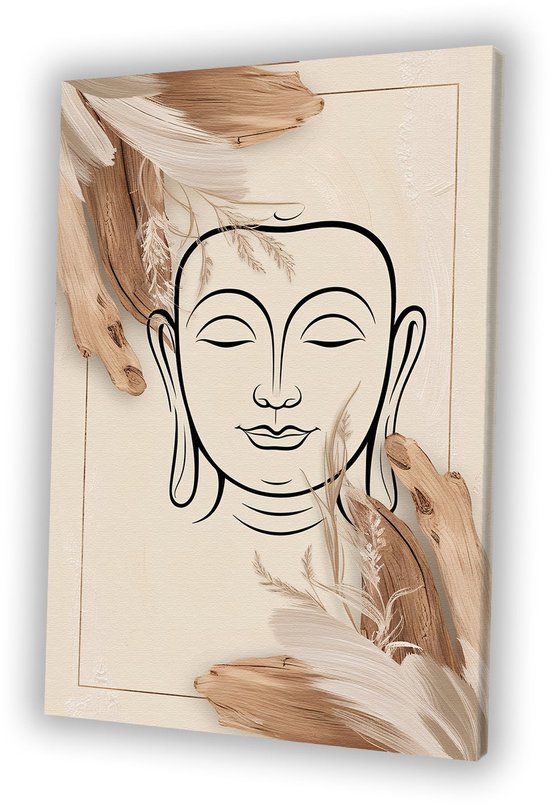 Bouddha serein avec détails naturels - Toile d'art Bouddha - Décoration murale visage sur toile - Dessin au trait - Peinture champêtre - Art mural - Toile 100x150 cm