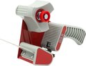 DULA tape dispenser in rood en grijs met gestructureerde handgreep.