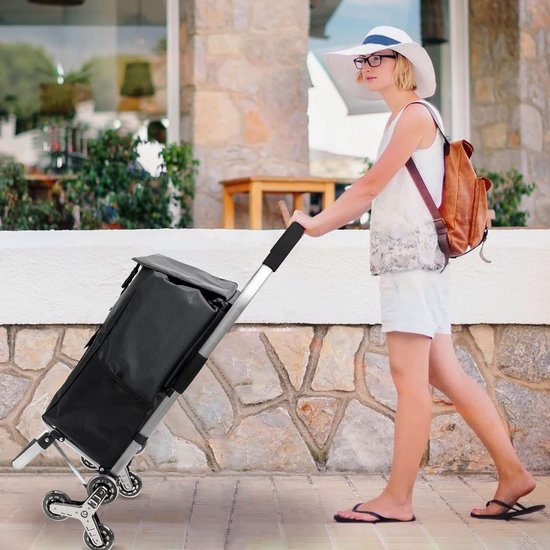 Juskys 3-in-1 boodschappentrolley voor trappen - 56 L, modern en inklapbaar - trapklimmer trolley om te winkelen - steekwagen & tas - trolli zwart