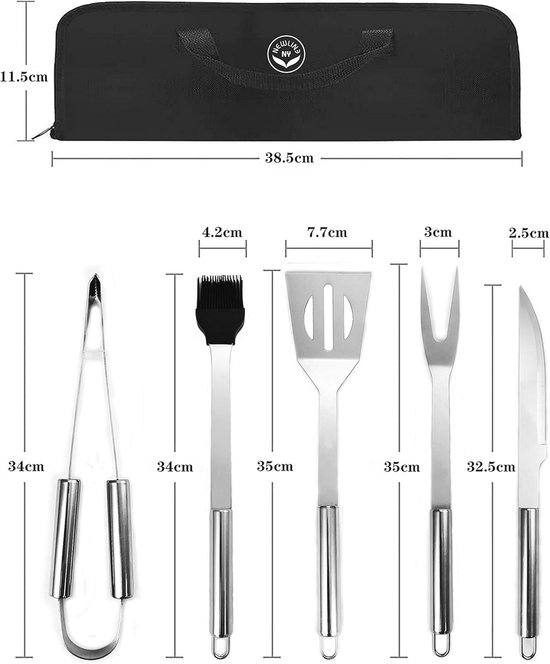 tectake® Barbecuegereedschap Set - 8 Stuks in Roestvrij Staal