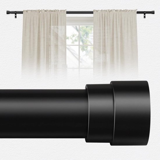 Gordijnroede, 3 meter, curtain rod no drill, uittrekbare gordijnroede, 300 cm lang, voor balkon, kledingkast/raam, zwart (160-370 cm