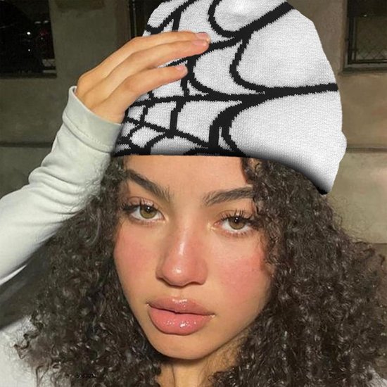 Lavinsa - Spider Web Y2k Baggy Slouchy Beanie Cap Skull Cap Herfst Lente Lichtgewicht Jersey Zwart Roze. — afbeelding 4