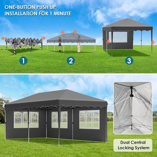 QUICK STAR pop-up paviljoen, 2,5 x 2,5 m, beige met 4 Easy-klittenband zijwanden met 2 ritsen vouwpaviljoen