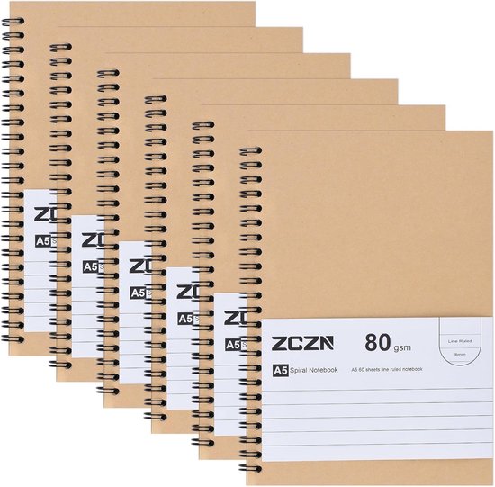 MGGAO A5 Spiraalnotitieboekjes – 5-pack Gelinieerd, 100 Gsm Papier, Met Dubbele Vakjes En Scheurbaar Blad, 80 Vellen Per Stuk